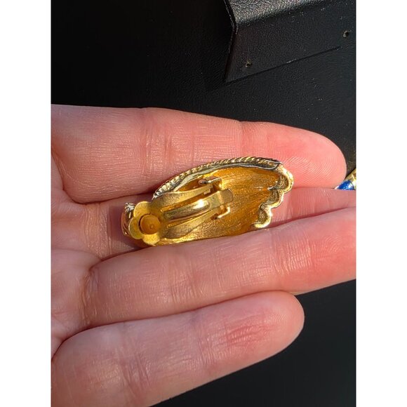 Vintage Gold-Tone Enamel Necklace & Clip-On Earrings Set '80 Era Like New 18" - Picture 11 of 12